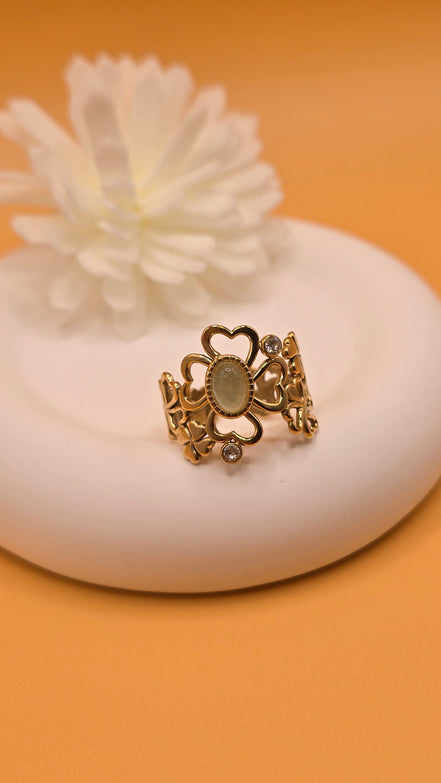 Bague trèfle vert d'eau
