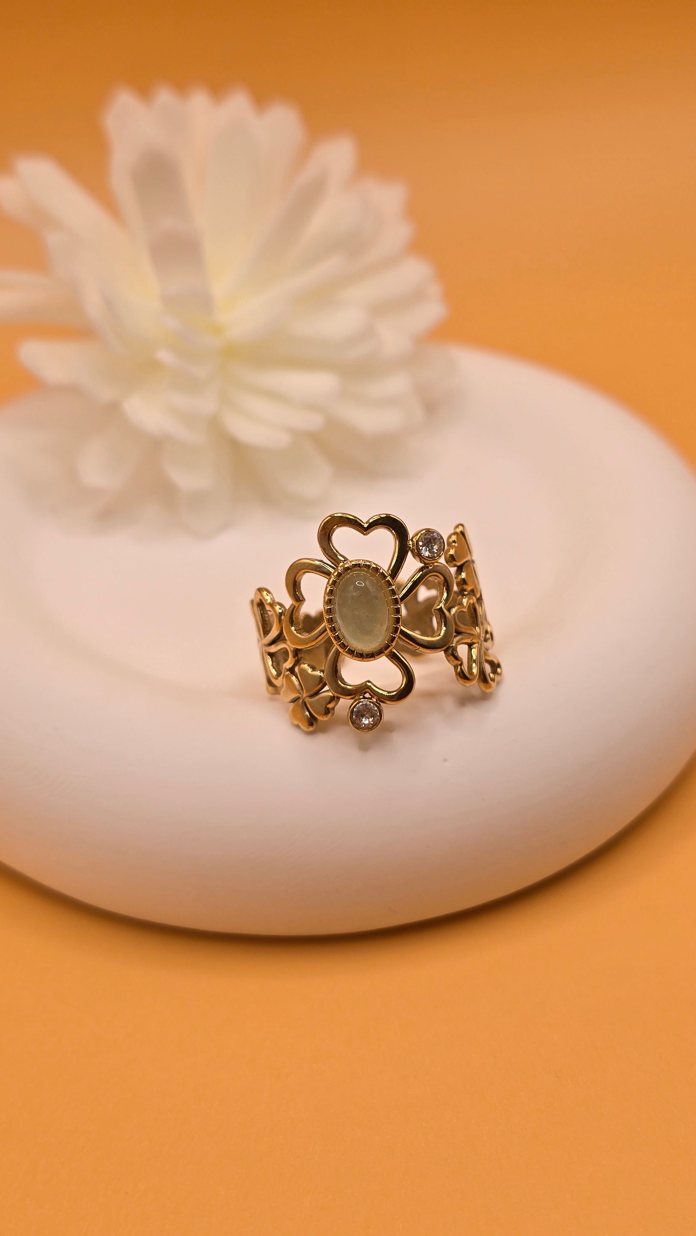 Bague trèfle vert d'eau