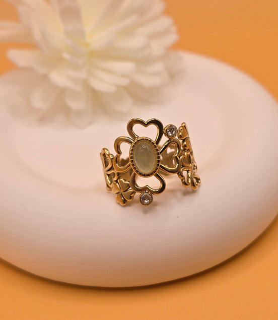 Bague trèfle vert d'eau