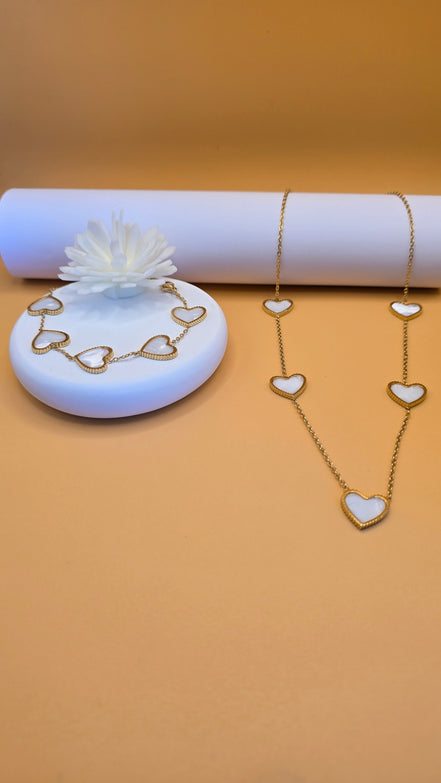 Parure collier et bracelet sucre blanc