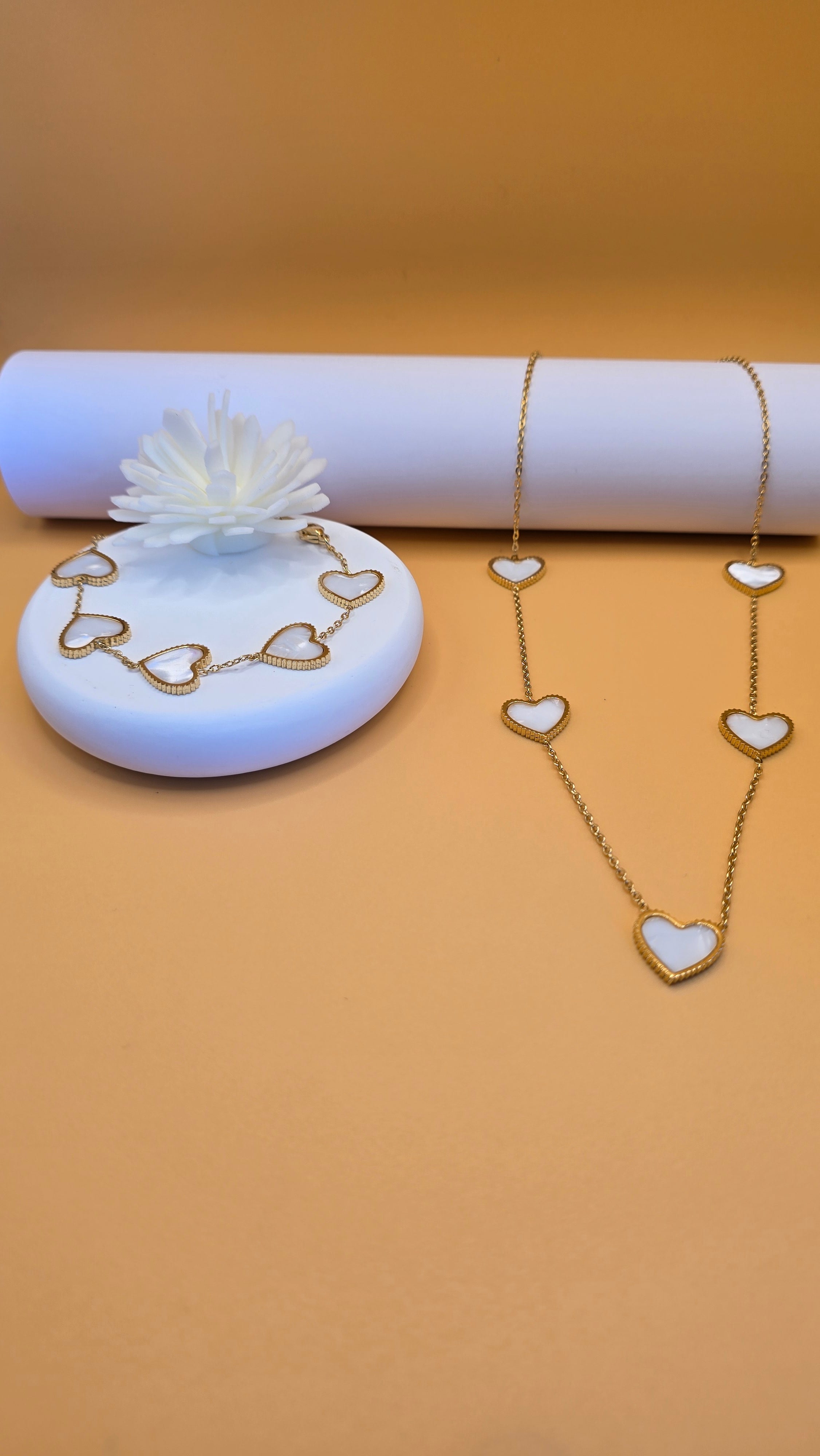 Parure collier et bracelet sucre blanc