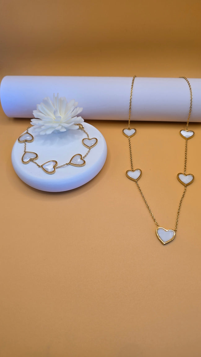 Parure collier et bracelet sucre blanc