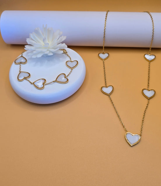 Parure collier et bracelet sucre blanc